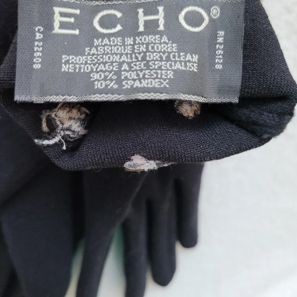 ECHO | Vintage Embroidered Floral Gloves NEW Ladies Small Black